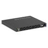 Rear right isometric view of Netgear M4350-36X4V managed AV network switch with 36 ports, 10G PoE++, and sleek black design.