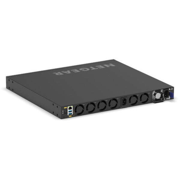 Rear right isometric view of Netgear M4350-36X4V managed AV network switch with 36 ports, 10G PoE++, and sleek black design. – image 6