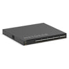 Front right isometric view of the Netgear M4350-32F8V 32-port 10G SFP+ managed AV network switch showing ports and status LEDs.