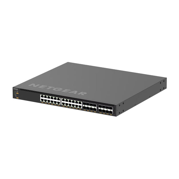 Front view of Netgear M4350-32F8V fully managed switch with 32 SFP+ and 8 SFP28 ports, TAA compliant.