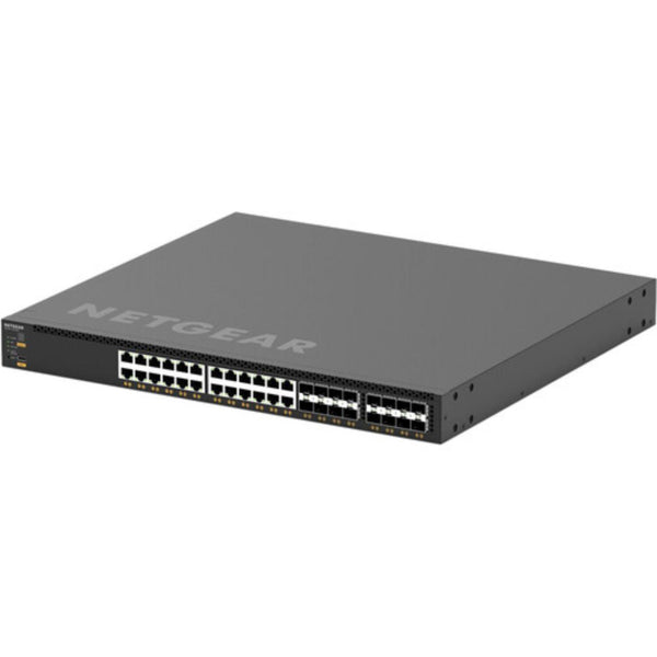 Netgear M4350 XSM4340V managed switch with 40 ports, isometric front-left view, showcasing Ethernet ports and PoE++ features. – image 3