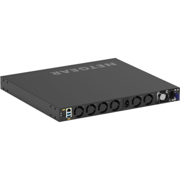 Rear right isometric view of Netgear M4350 XSM4340V 40-port managed switch with multi-gig PoE++ ports and network connection indicators. – image 6