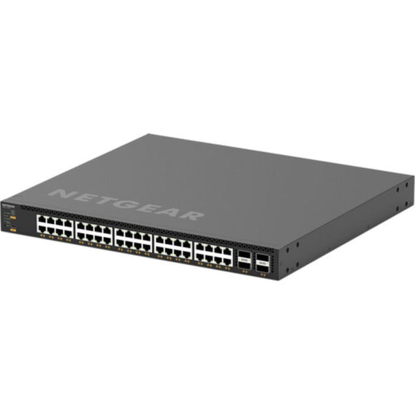 Front-left isometric view of the Netgear M4350-40X4C 40-port 10G PoE++ managed AV network switch with multiple Ethernet ports. – image 3