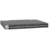 Front view of Netgear M4300-48X managed network switch with 48 ports and SFP+ slots, showing front panel and port labels.