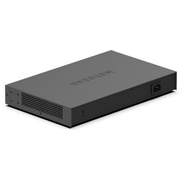 Rear view of Netgear M4300-24X24F managed network switch with 24 RJ45 ports and 24 SFP+ 10G fiber ports.