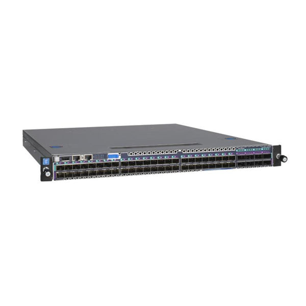Front view of Netgear M4500-48XF8C managed switch with 48 SFP28 ports and 8 QSFP28 ports, showing port labels and LED indicators. – image 1