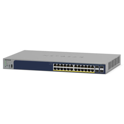 Netgear ProSafe GS728TPP 24-port Gigabit PoE+ managed network switch with front right angle view