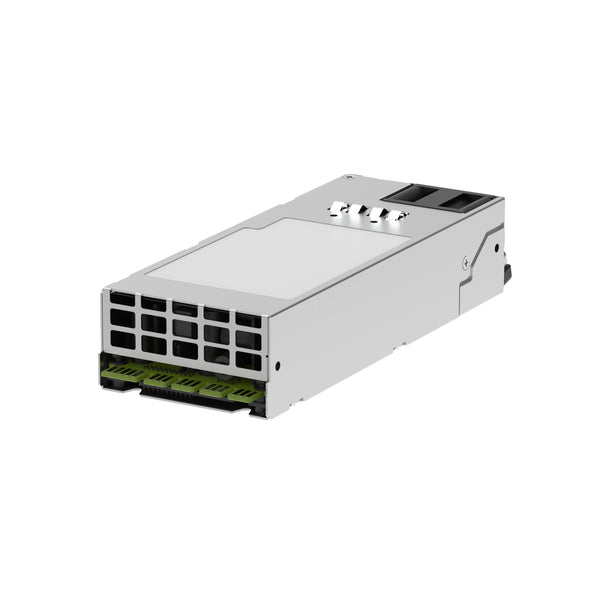 Netgear APS2000W 2000W modular power supply unit for M4350 series, isometric rear left view showing ports and connectors. – image 3
