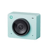 OBSBOT Meet 2 AI-powered 4K webcam showing front and left side view, with a sleek green design and built-in camera lens.