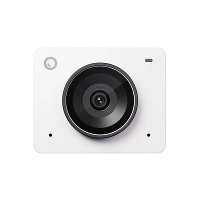 OBSBOT Meet 2 AI-powered 4K webcam with a white front and side view, featuring sleek design and advanced camera technology.