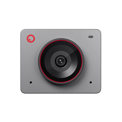 OBSBOT Meet 2 AI-powered 4K webcam in space grey, front and side view showing sleek design and lens.