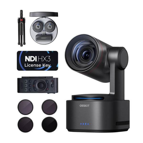 OBSBOT Tail 2 Powerup Combo  showcasing AI-powered 4K PTZR cameras for multi-camera live production