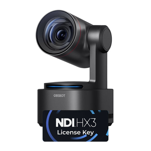 OBSBOT Tail 2 NDI Combo PTZ camera showing sleek black design and adjustable lens for professional video streaming. – image 1