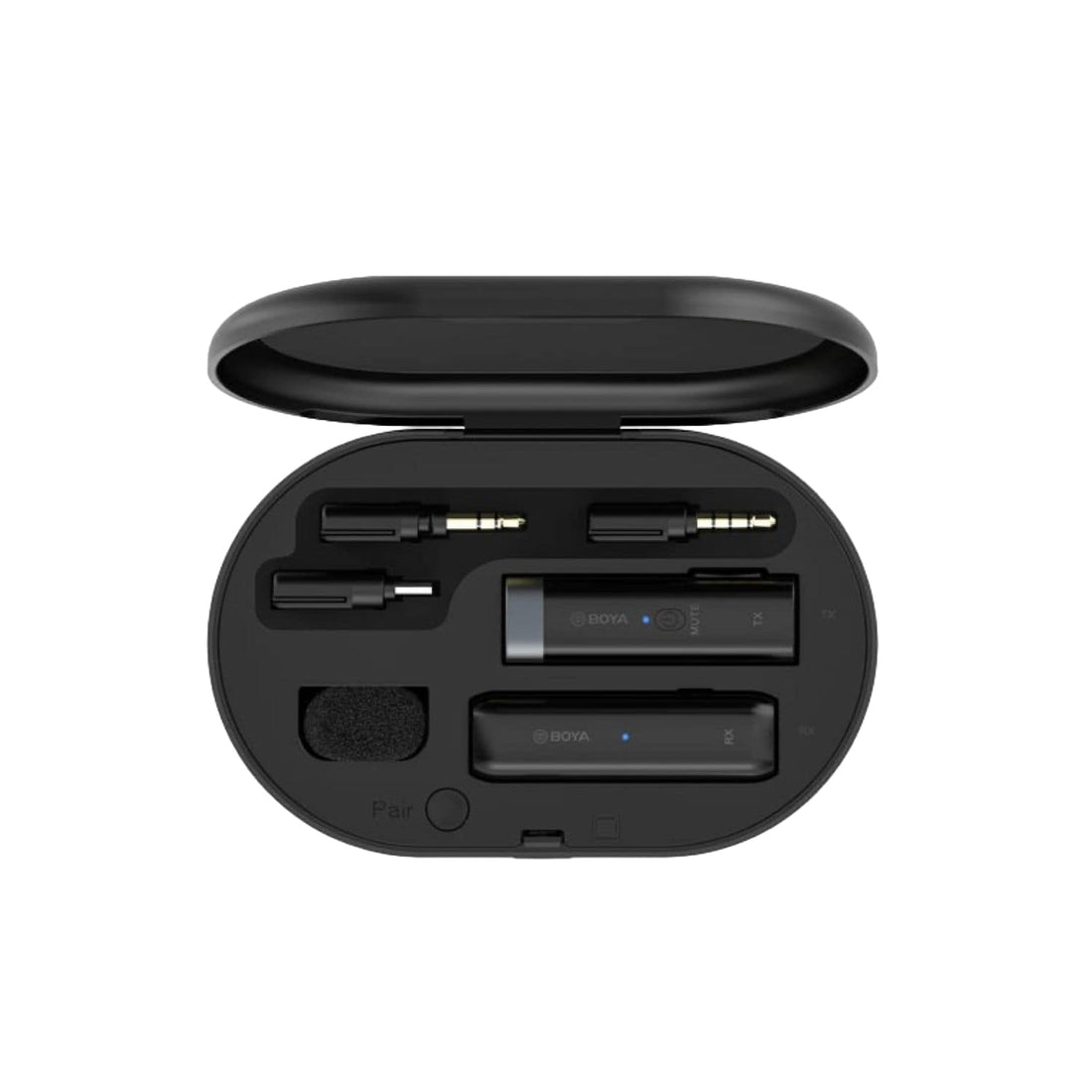 OBSBOT Wireless Microphone System various components inside an open case on a white background – image 1