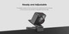 Black camera with magnetic mount on a gray background, featuring text about steadiness and adjustability.