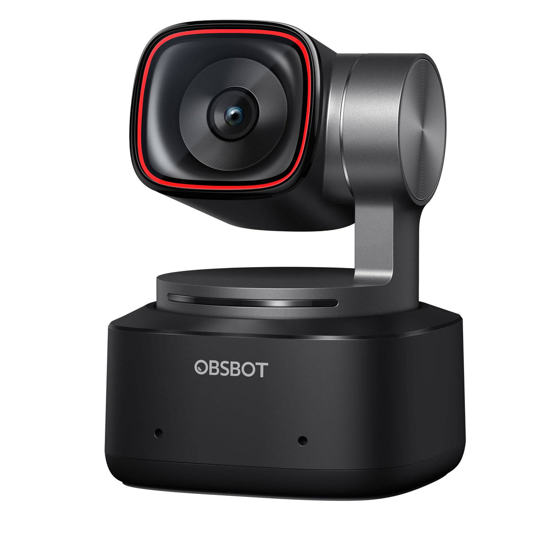 Black OBSBOT TINY 2 shown from the front-left on a white background. – image 3