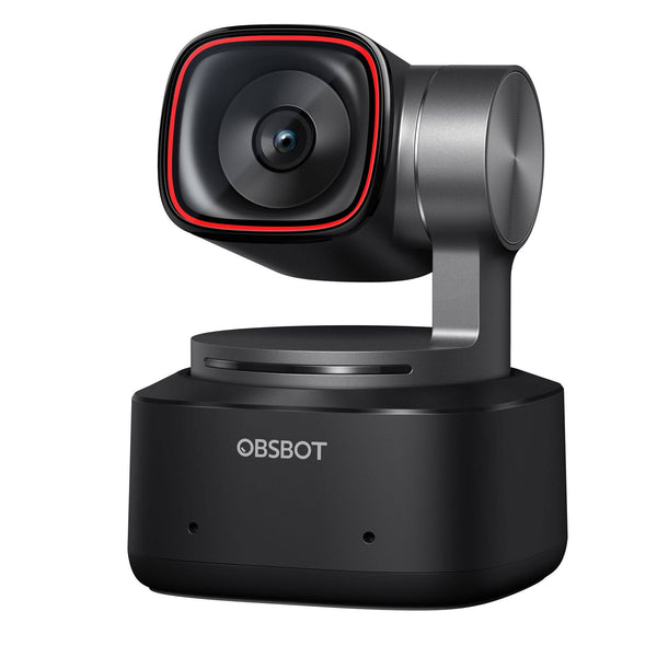 Black OBSBOT TINY 2 shown from the front-left on a white background. – image 2