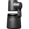 OBSBOT Tail Air NDI PTZ camera with high-angle view, featuring sleek design and professional video streaming capabilities