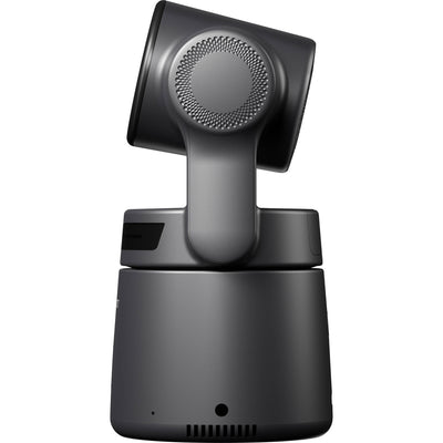 Left side view of OBSBOT Tail Air Pack NDI-activated PTZ camera, showcasing its sleek design and adjustable lens.