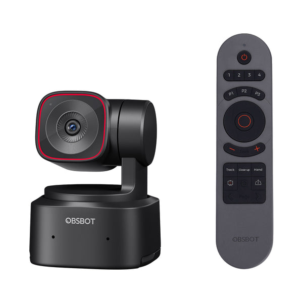 OBSBOT Tiny 2 Lite Remote Combo Aganisnt a White Background