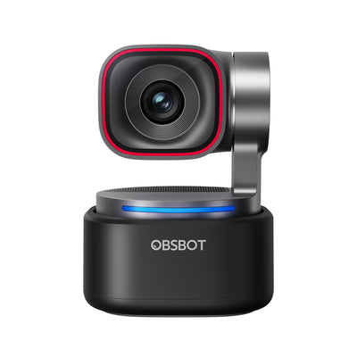 OBSBOT Tiny 3 AI-powered 4K PTZ webcam with front view and built-in light for high-quality video streaming and conferencing.