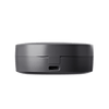 OBSBOT Vox wireless live streaming microphone shown from side and back, featuring compact design and multiple connection ports.