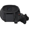 Rear view of Panasonic HC-X1600 UHD 4K HDMI camcorder with 24x zoom, showing its compact design and lens details