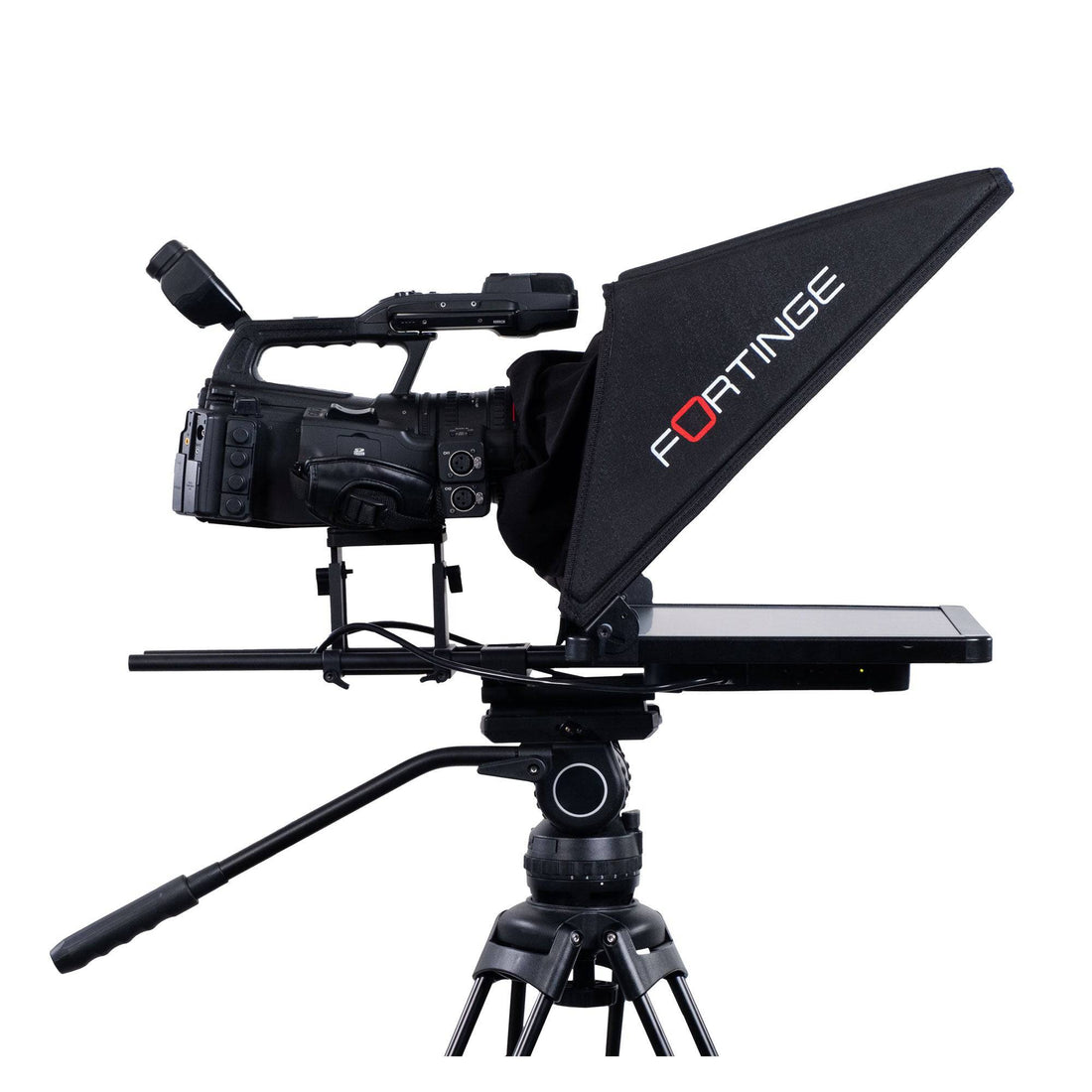 Fortinge PX-15 PROX 15-inch studio teleprompter with SDI input and output, showing reflective glass and sleek design. – image 4