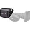 Panasonic AK-UBX100 4K multi-purpose camera with lens, showing front view and adjustable lens settings.