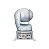 Panasonic AW-UR100 4K outdoor PTZ camera with fiber connection, showing back view with control panel and connectivity ports.