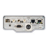 Close-up of Panasonic AW-UR100 4K outdoor PTZ camera interface panel and connectors, showcasing control ports and fiber optic connections.