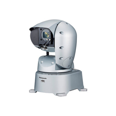 Panasonic AW-UR100 4K outdoor PTZ camera with fiber port, SRT, and NDI output, shown from the right side.