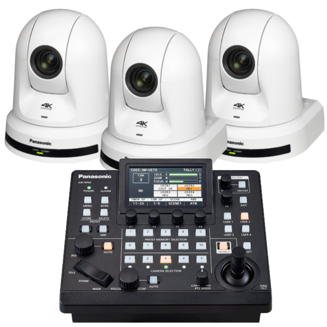 Panasonic 3x AW-UE50 white PTZ camera with AW-RP60 controller for professional video streaming and broadcasting. – image 1