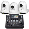 Panasonic 3x AW-UE50 white PTZ camera with AW-RP60 controller for professional video streaming and broadcasting.