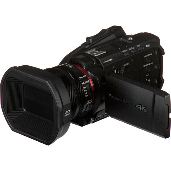 Panasonic HC-X1500 4K camcorder with open LCD screen, showcasing professional-grade recording features and compact design. – image 1