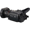 Rear view of Panasonic HC-X1500 4K camcorder with viewfinder and ergonomic grip, showcasing professional video recording features.