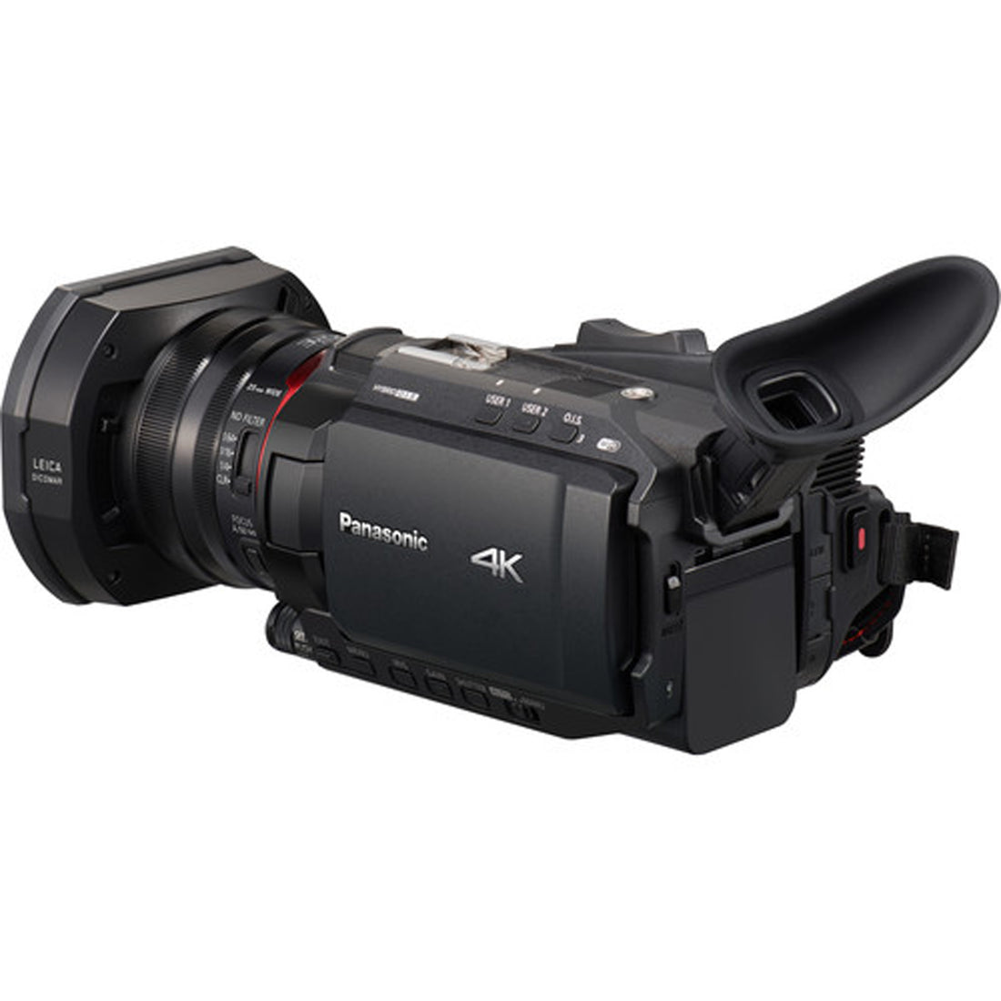 Rear view of Panasonic HC-X1500 4K camcorder with viewfinder and ergonomic grip, showcasing professional video recording features. – image 5