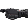 Panasonic HC-X1500 4K camcorder with right side grip, showcasing its professional design and ergonomic features.
