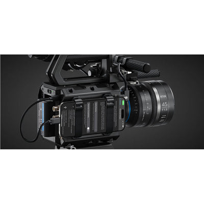 Blackmagic Design Pyxis 12K digital film cinema camera with L-Mount, showing its sleek body and camera controls.
