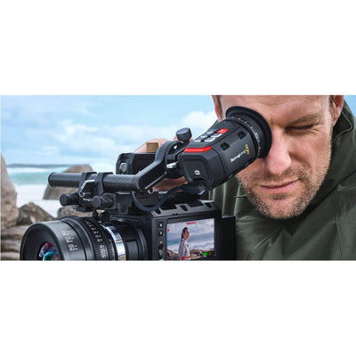 Blackmagic Design Blackmagic PYXIS 12K digital cinema camera with L-Mount, featuring an optional viewfinder and professional filmmaking equipment