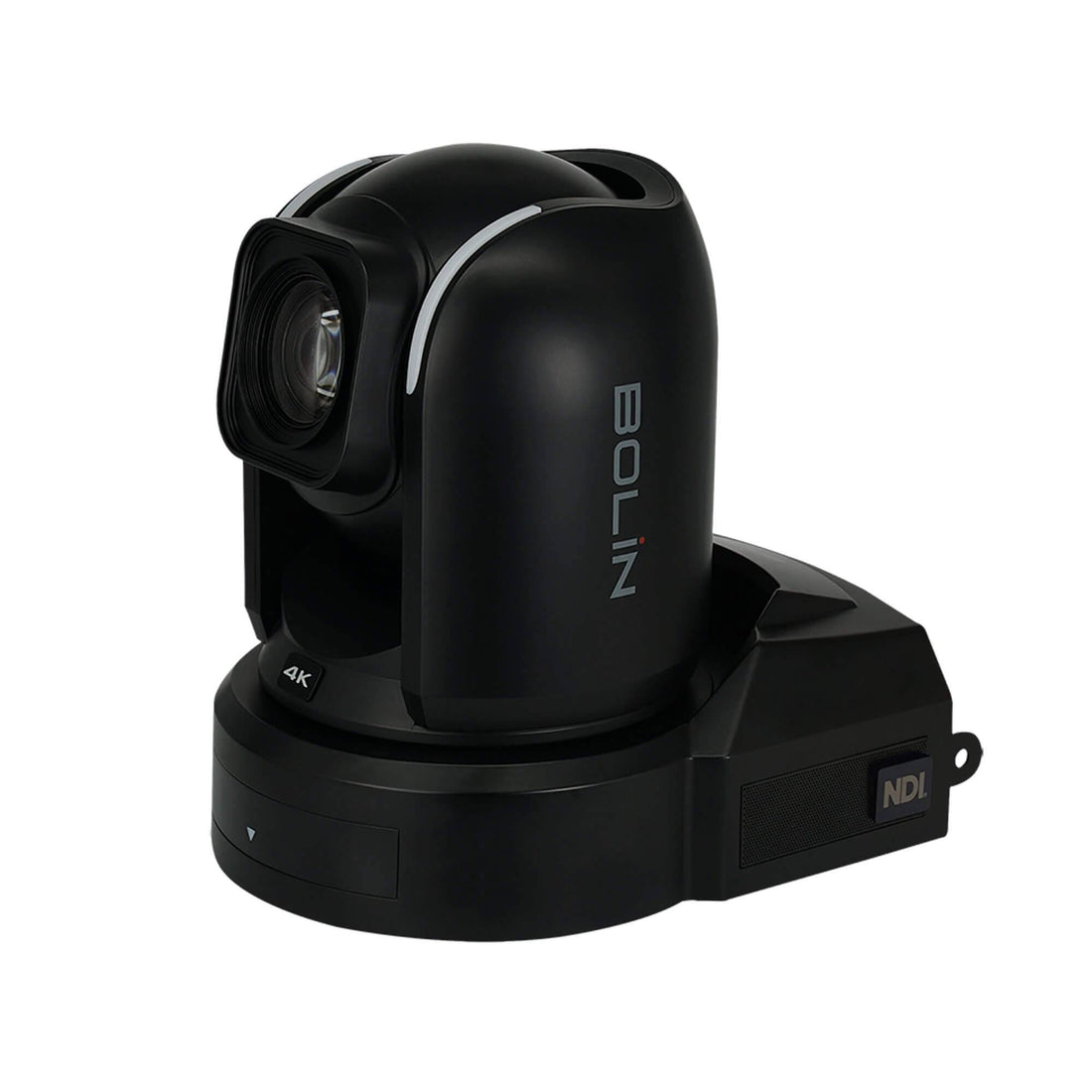 Bolin Technology R9-420N 4K60 NDI PTZ camera in black, shown from the right side, featuring adjustable lens and mounting options. – image 3