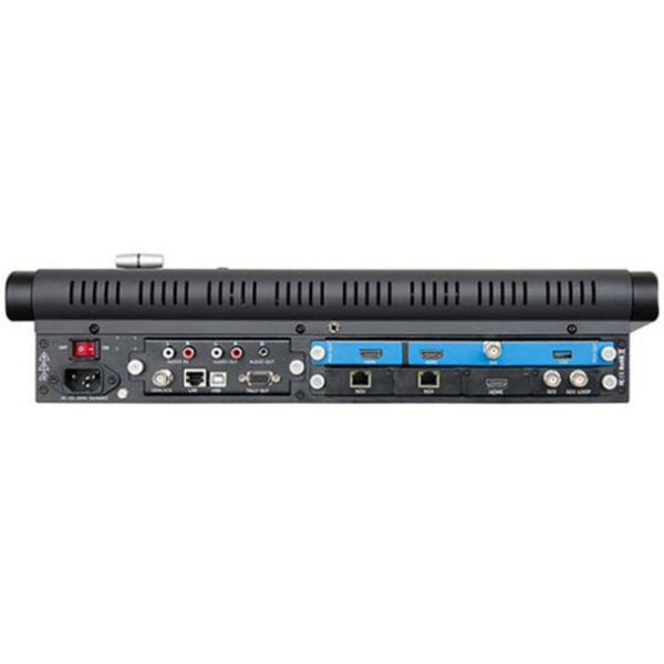 Rear view of RGBLINK M1 NDI modular production switcher, standard model with multiple input and output ports for live video switching. – image 2
