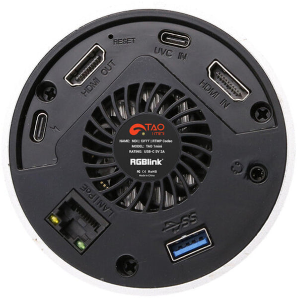 Rear view of RGBLINK TAO 1mini 4K Pro streaming node, compact video streaming device with multiple connection ports. – image 2