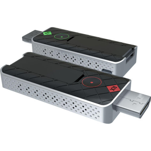 Side view of RGBlink ASK Nano wireless HDMI starter set with compact transmitter and receiver for high-quality video transmission. – image 1