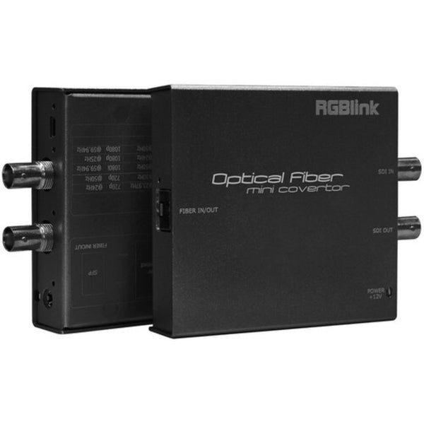 RGBLINK MSP 217 3G-SDI to optical fiber extender set showing front view with two units connected for high-quality video transmission. – image 1