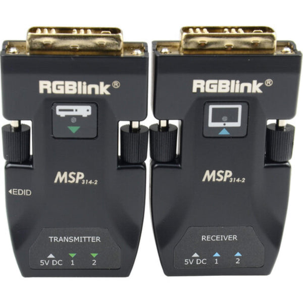 RGBLINK MSP 314-2 2K60 DVI to optical fiber extender pair showing front view of the RGBlink brand device. – image 1