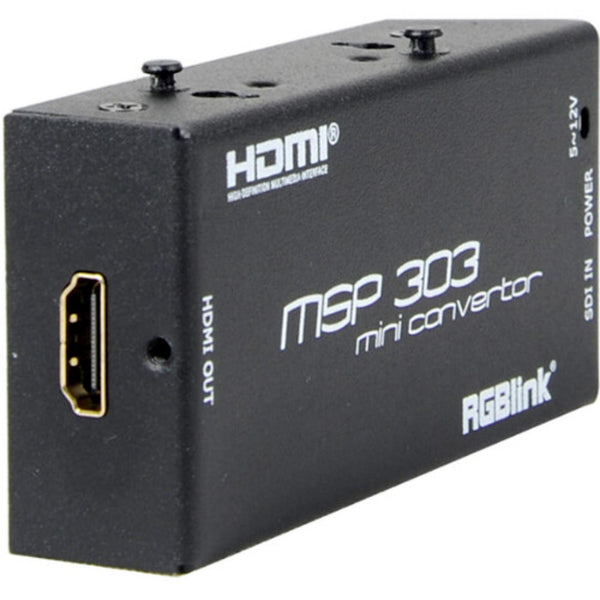 RGBlink MSP 303 SDI to HDMI mini video converter showing front view with input and output ports – image 1