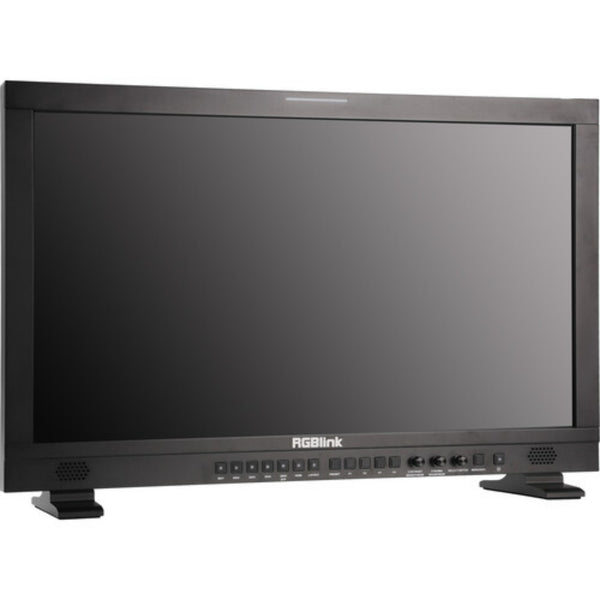 RGBlink aura UHD 24" 12G-SDI professional production monitor with gold mount, showcasing right side view.