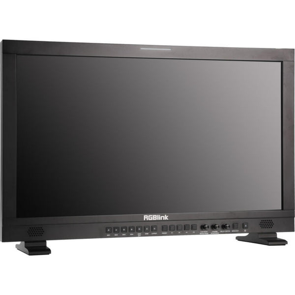 RGBLINK Aura UHD 32-inch 12G-SDI professional production monitor with gold mount, showing front right view for video monitoring. – image 2
