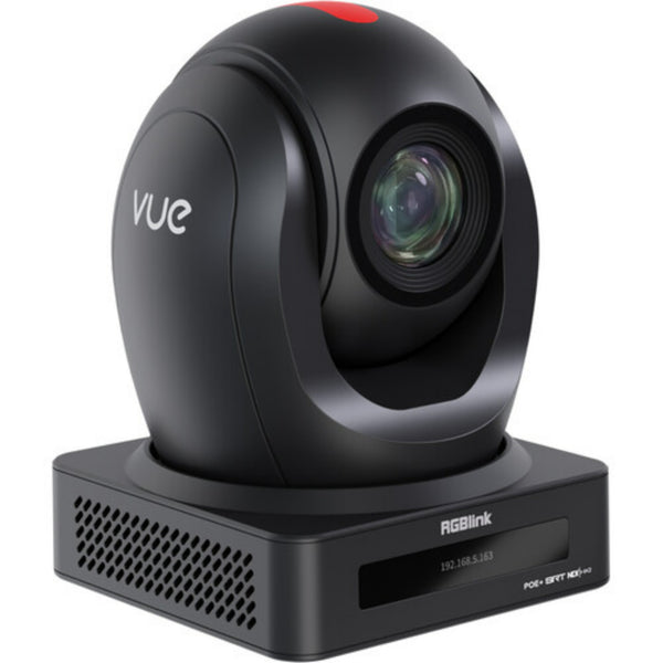 RGBlink Vue PTZ Camera with 20x optical zoom, AI dynamic tracking, red tally light, shown from a 3/4 left perspective. – image 7